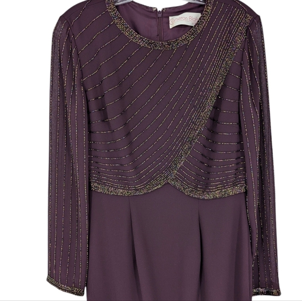 Cameron Blake by Mon Cheri Formal Long Dress Beaded Mother of the Bride Purple 6 - Picture 2 of 9